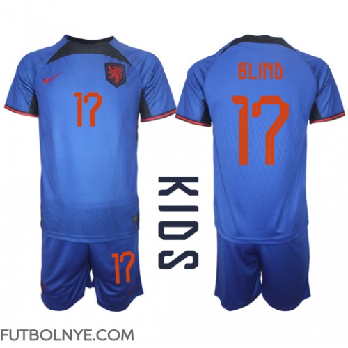 Camiseta Países Bajos Daley Blind #17 Visitante Equipación para niños Mundial 2022 manga corta (+ pantalones cortos)